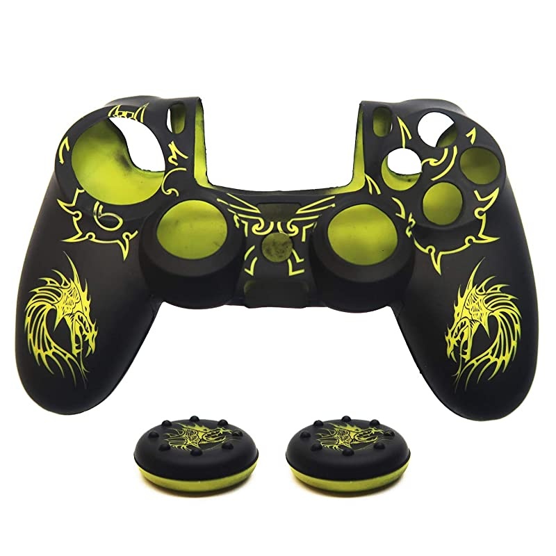 PS4 Controller Skin  AntiSlip Grip Silicone Cover Protector Case Compatible with PS4 SlimPS4 Pro WirelessWired Gamepad Controller with 2 Cat Paw Thumb Grip Caps Yellow