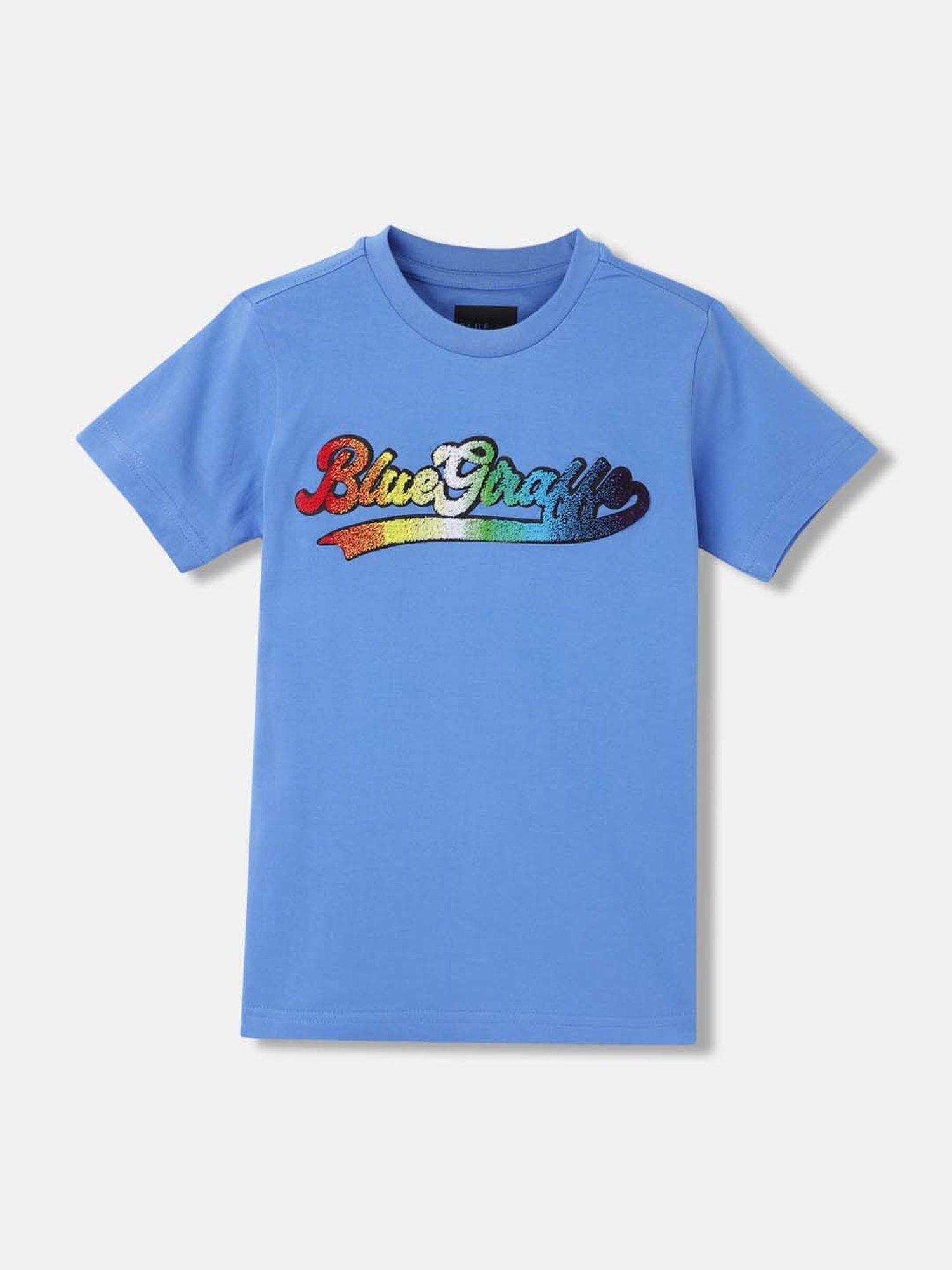 Blue Giraffe Kids Sea Blue Cotton Embroidered T-Shirt