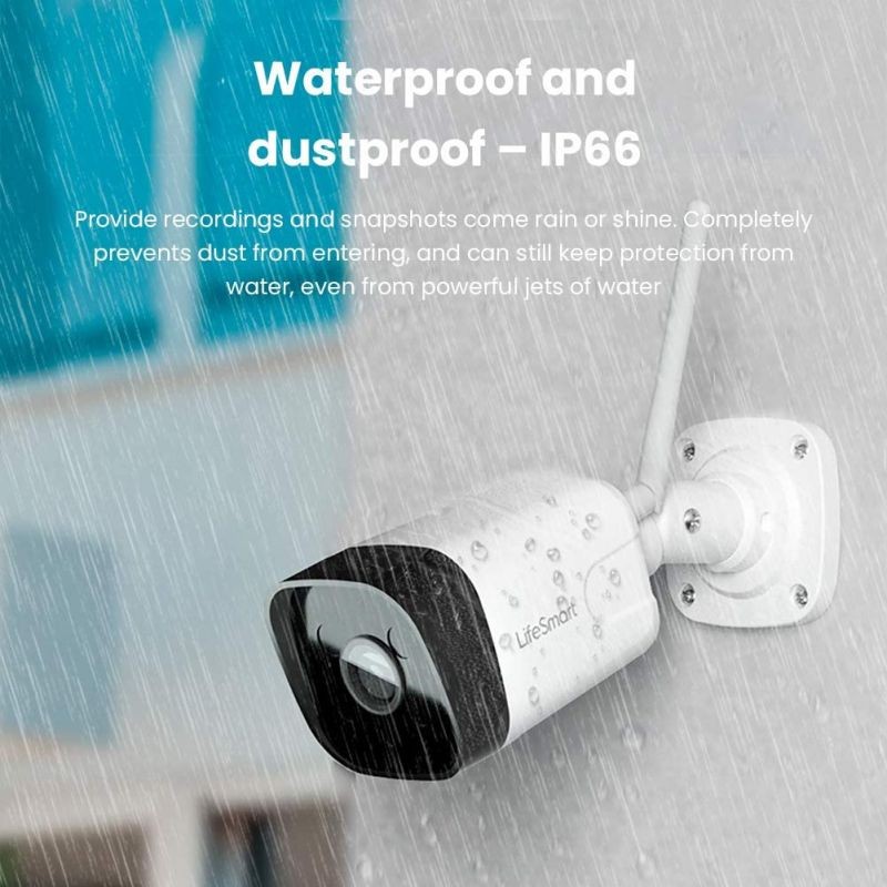 LifeSmart Outdoor Security Camera, 1080P WiFi Camera Bullet Surveillance Cameras, IP Camera with Two-Way Audio, IP66 Waterproof, Night Vision, Motion Detection, Activity Alert, Deterrent Alarm (White)