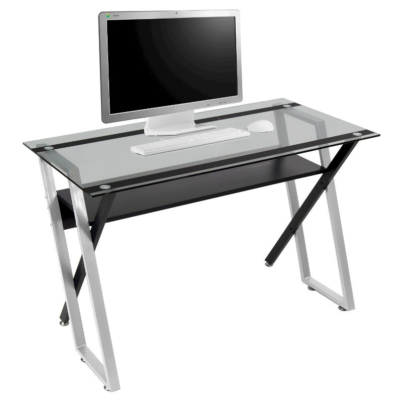 Colorado Metal and Glass Laptop - Writing Desk - Black/ Silver/ Clear Glass