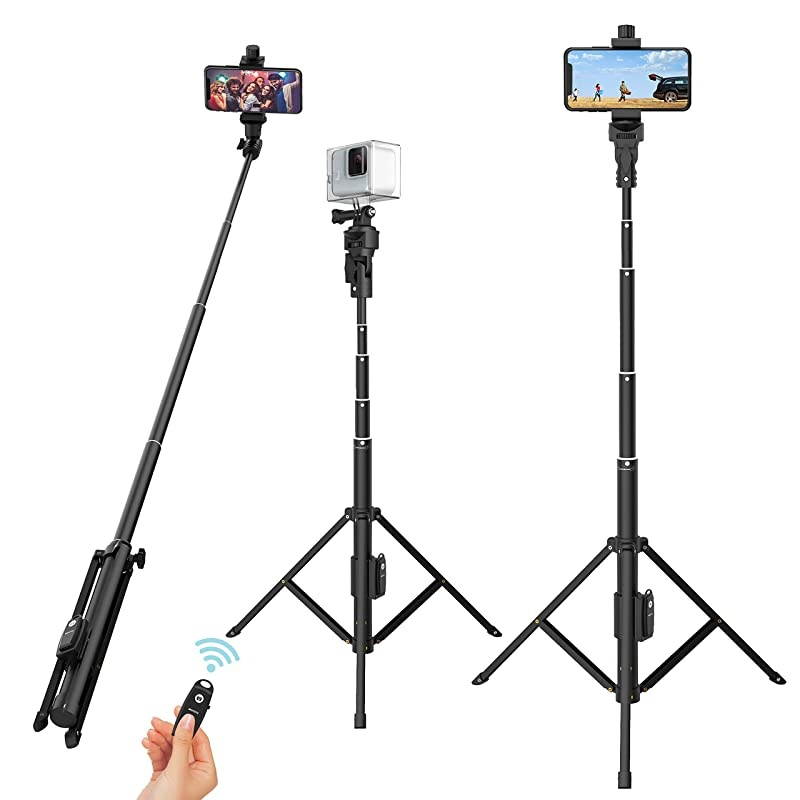 Stick Tripod, 52" Extendable Phone Camera Stick with Tripod Stand & Wireless Remote for Smart Phones, GoPro etc