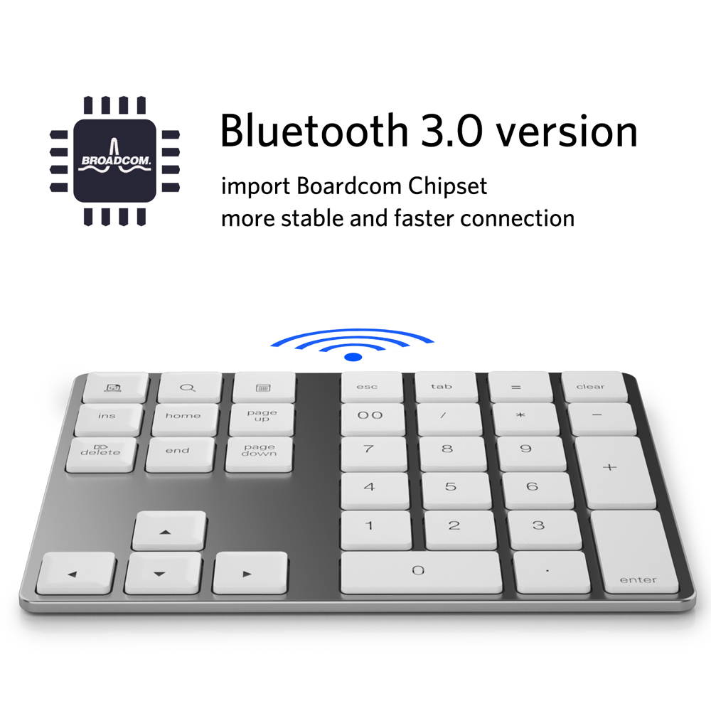 Mini Numeric Keyboard Wireless Bluetooth Keypad 34keys Calculator Keyboard Rechargeable Keypads for Windows/ iOS/Android For PC Macbook Number Pad Mini