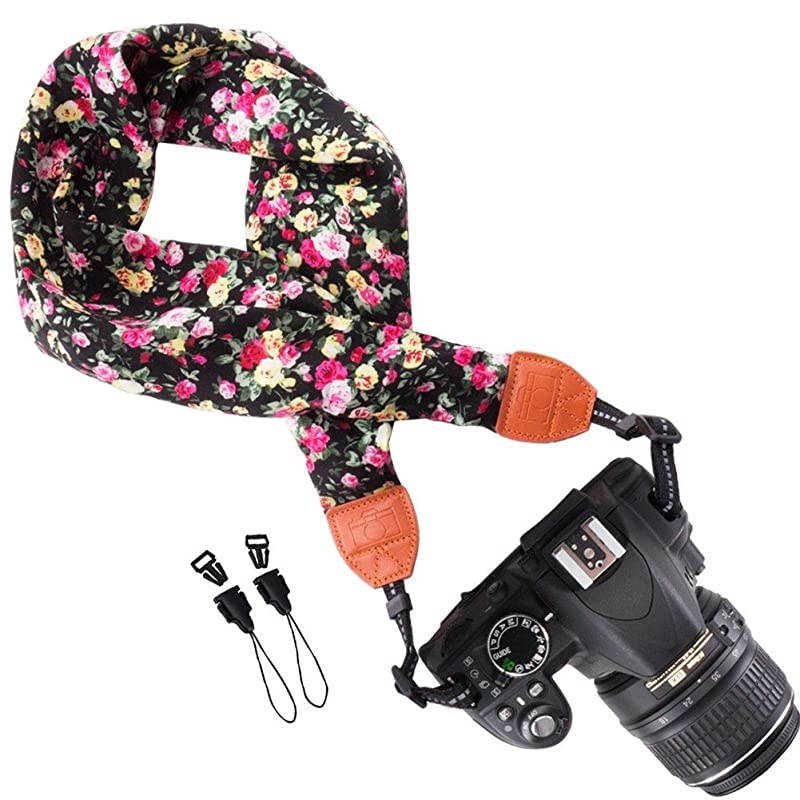 Soft Scarf Camera Neck Shoulder Strap Belt Compatible with All DSLRSLRDigital Camera DC Instant Camera Etc Black Flower