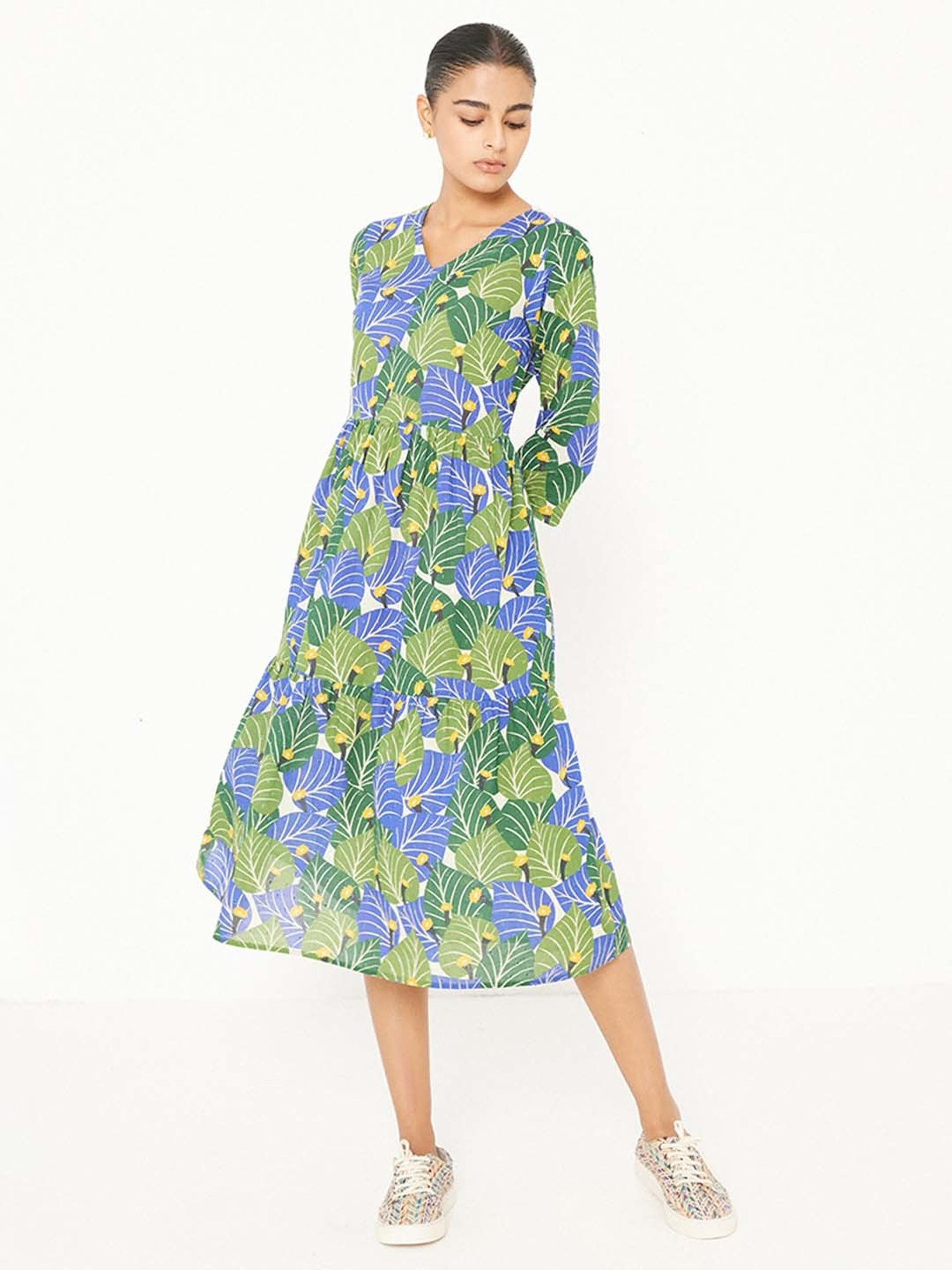 ANCESTRY Green Printed Midi Dress