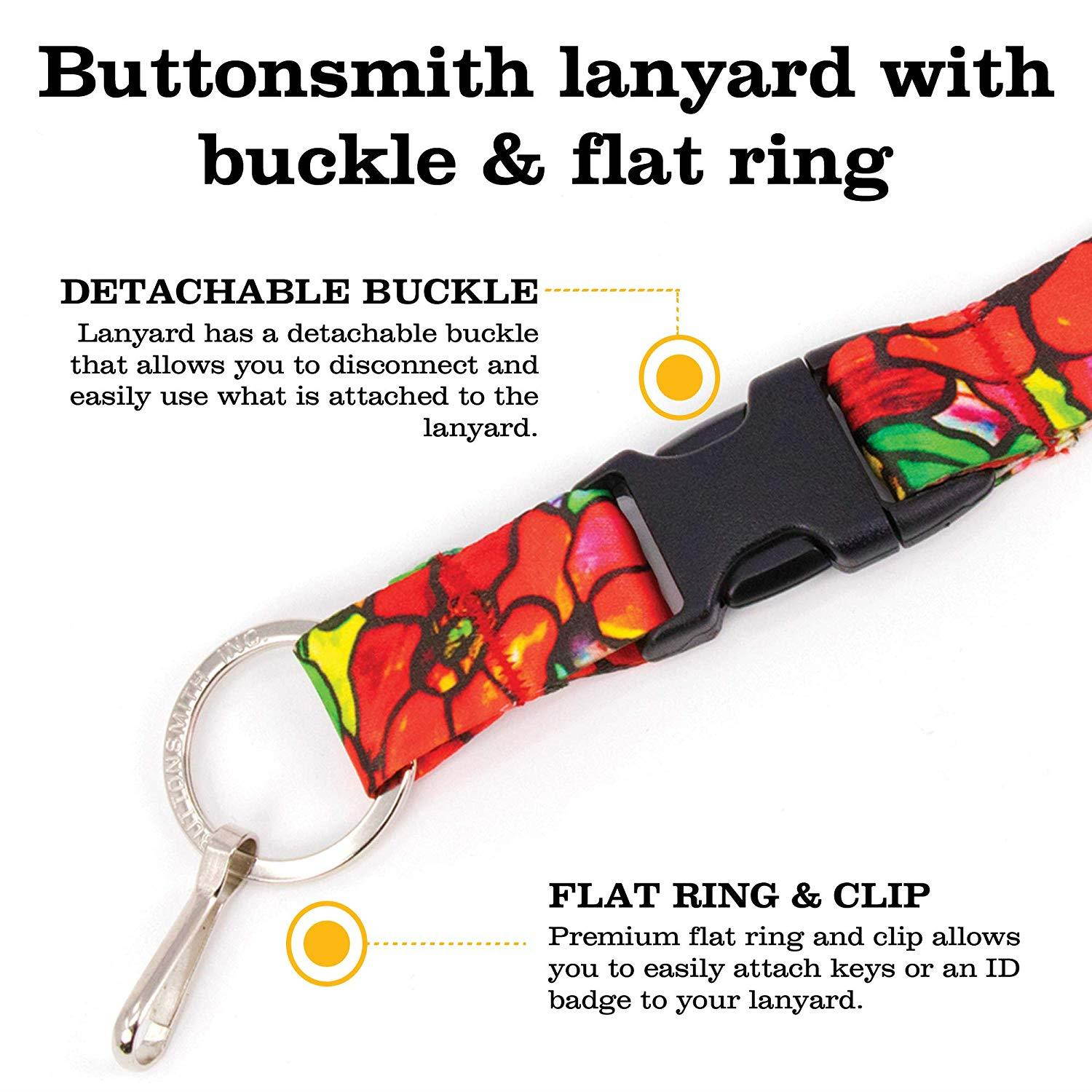 Buttonsmith Tiffany Poppies Premium Breakaway Lanyard - Safety Breakaway, Buckle and Flat Ring - Made in USA