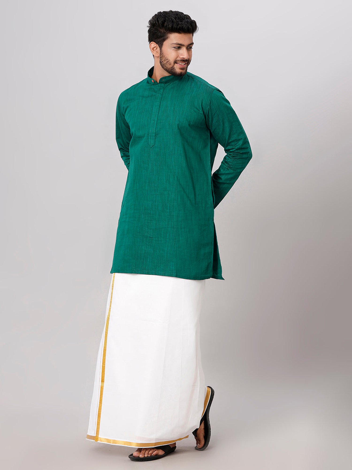 Ramraj Green Cotton Regular Fit Kurta Set with Bottom