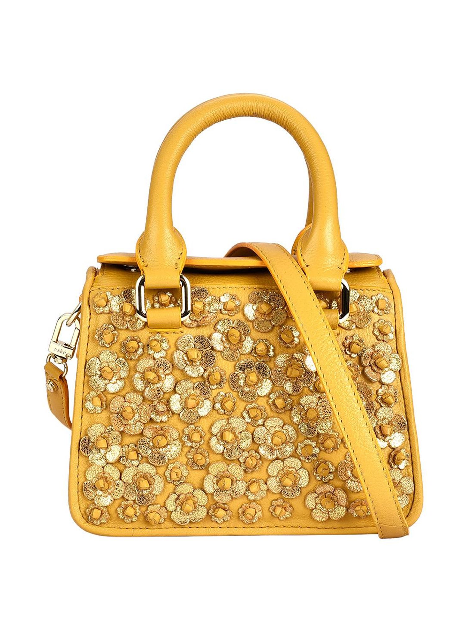 Eske Nabilo Yellow Embellished Medium Handbag
