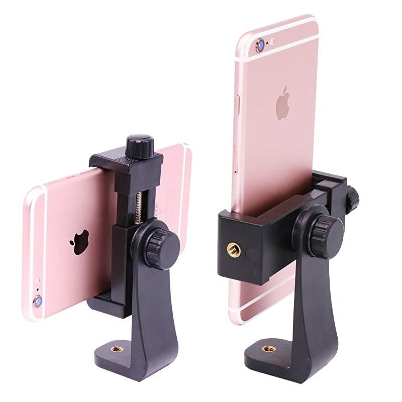 Phone Tripod Mount AdapterVertical Bracket Smartphone HolderCell Phone Clip Clipper Sidekick 360 Degree Smartphone Video Tripod Clamp Compatible for iPhone Xs X 7 Plus Samsung Android