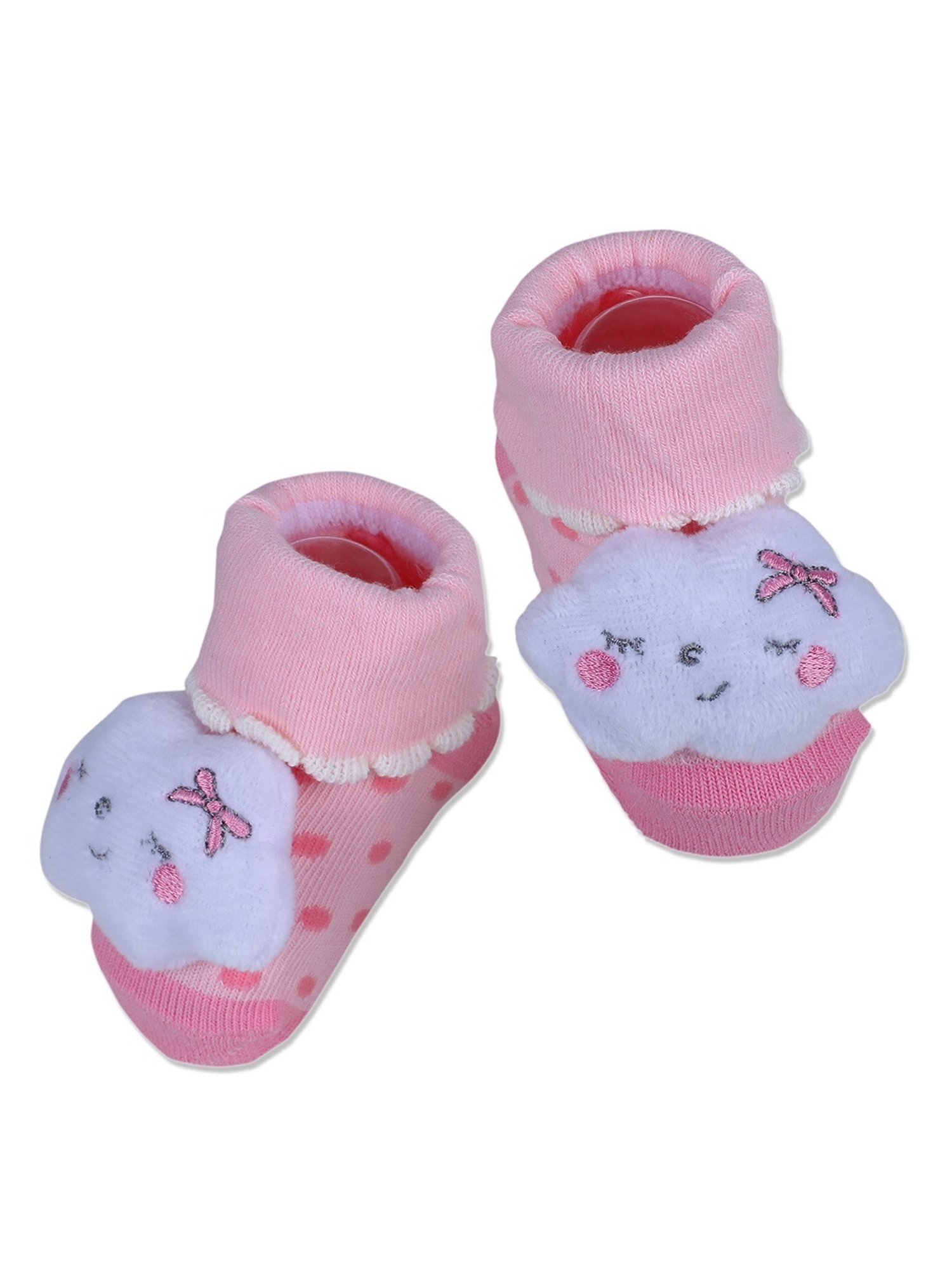 Baby Moo Kids Pink & Snow White Cotton Applique Socks