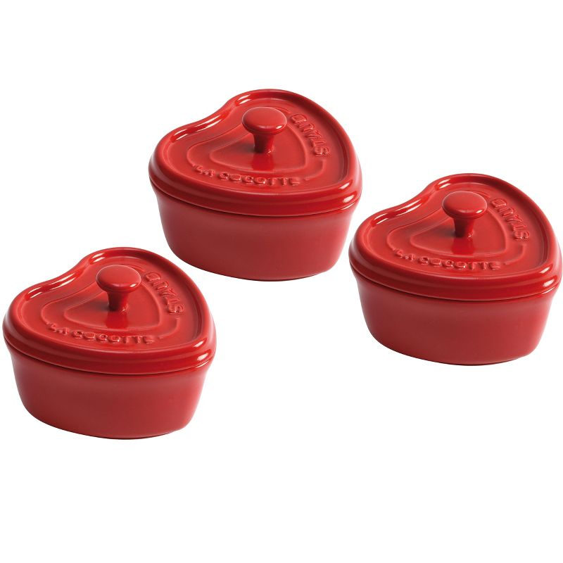 Staub Ceramic 3-pc Mini Heart Cocotte Set - Cherry