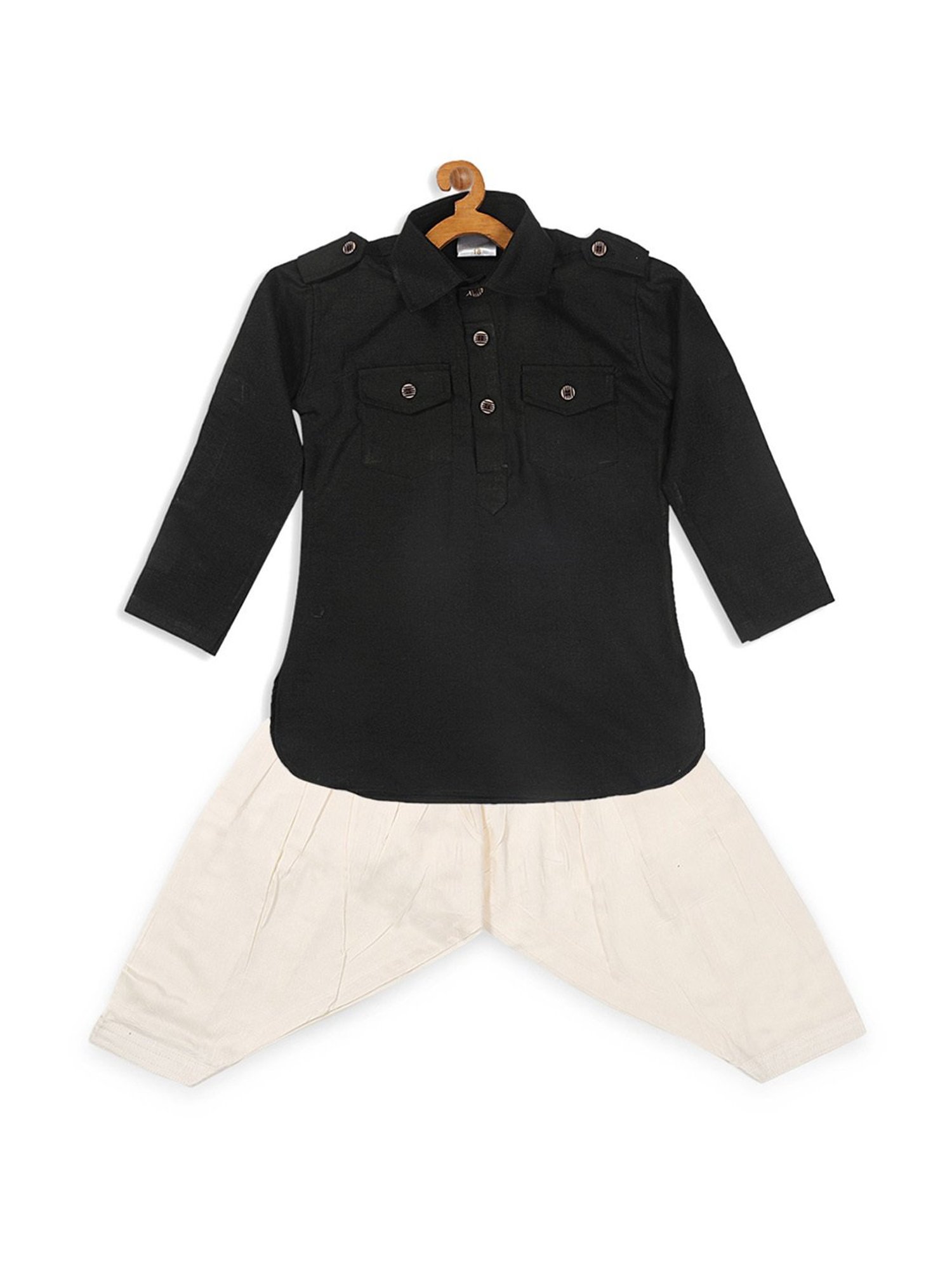 VASTRAMAY SISHU Black & White Cotton Relaxed Fit Kurta Set