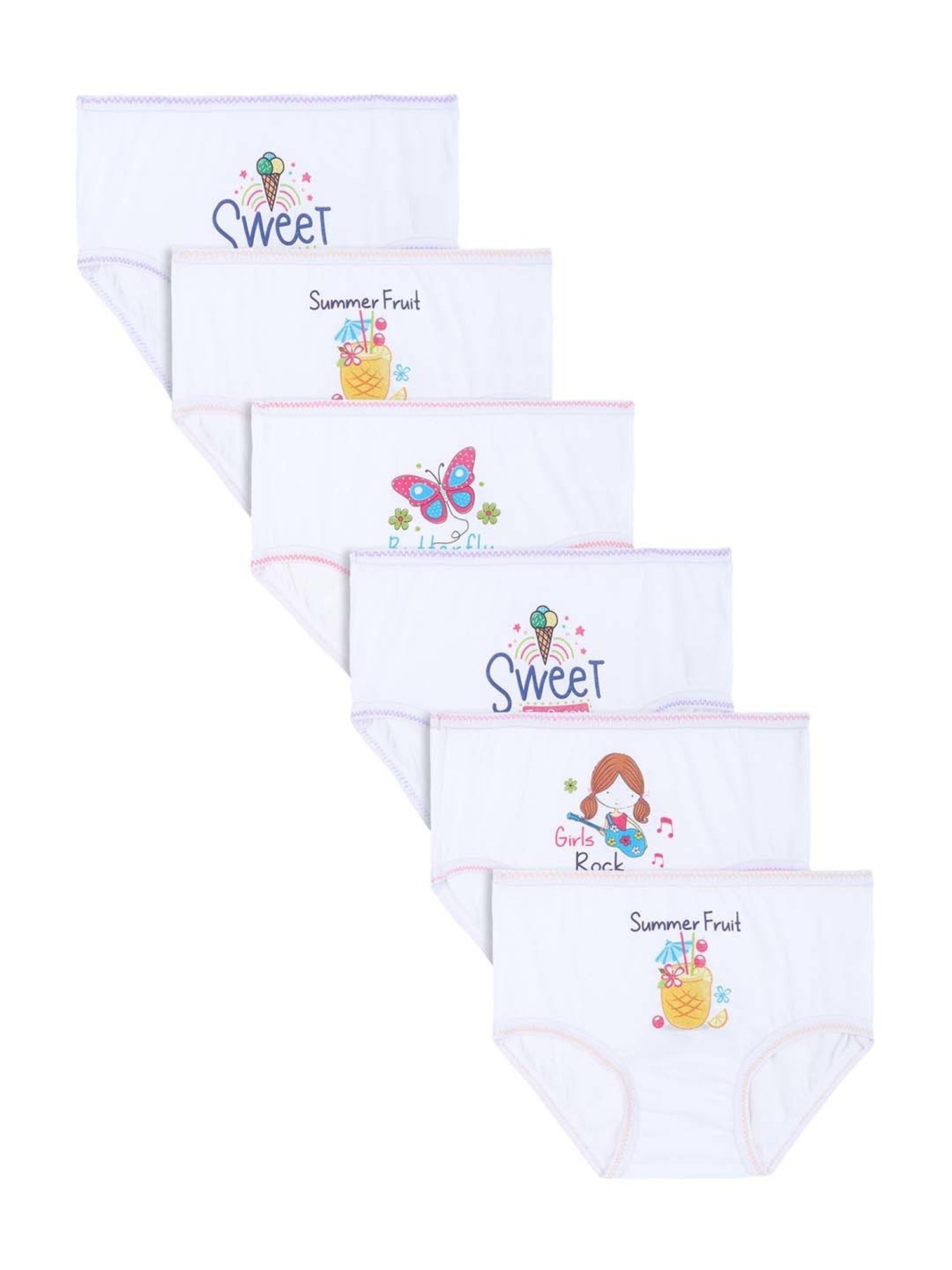 Dyca Kids White Cotton Printed Panties (Pack of 6)