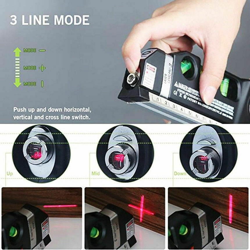 NEW Multipurpose Laser Level Vertical Horizon Measuring Tape Aligner Ruler Steel