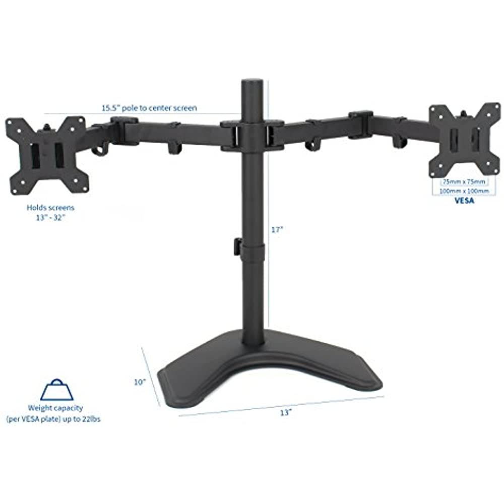 VIVO Full Motion Dual Monitor Free-Standing Desk Stand VESA Mount Double Joints | Holds 13" to 32" Screens (STAND-V102K)