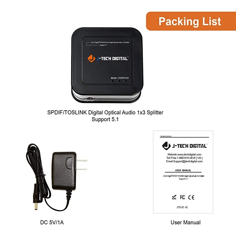 Premium Quality SPDIF TOSLINK Digital Optical Audio 1x3 Splitter One Input 3 Outputs