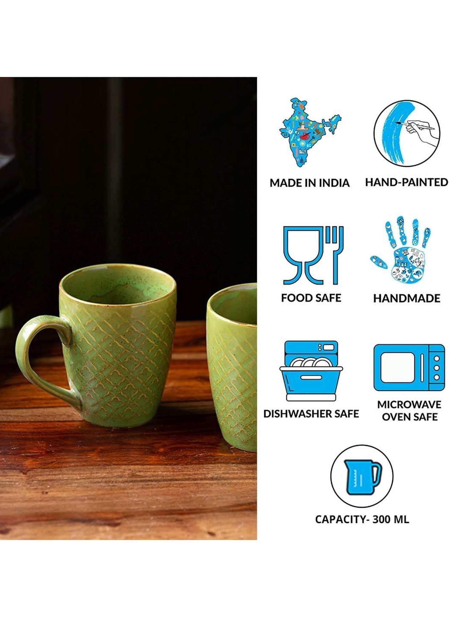 ExclusiveLane 'Moroccan Pistachio' Hand Glazed & Embossed Coffee Mug In Ceramic (300 ML, )