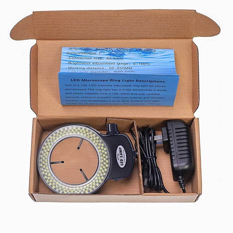 Black Adjustable 144 LED Ring Light Illuminator for Stereo Microscope Black