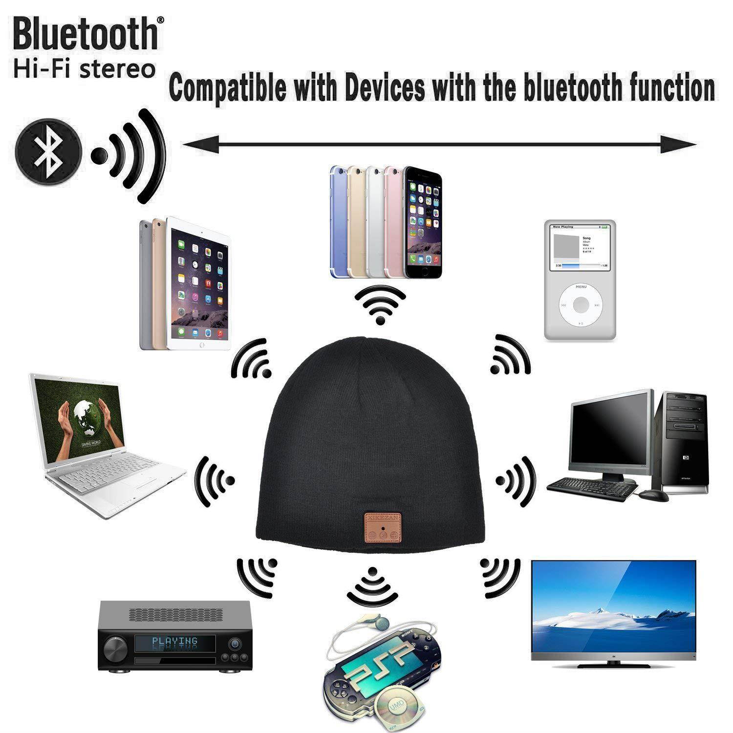 Upgraded Unisex Knit Bluetooth Beanie Winter Music Hat Headphones V4.2 w/Built-in Stereo Speaker Unique Christmas Tech Gag Gifts for Boyfriend/Him/Men/Teen Boys/Stocking Stuffers Best Friend Birthday