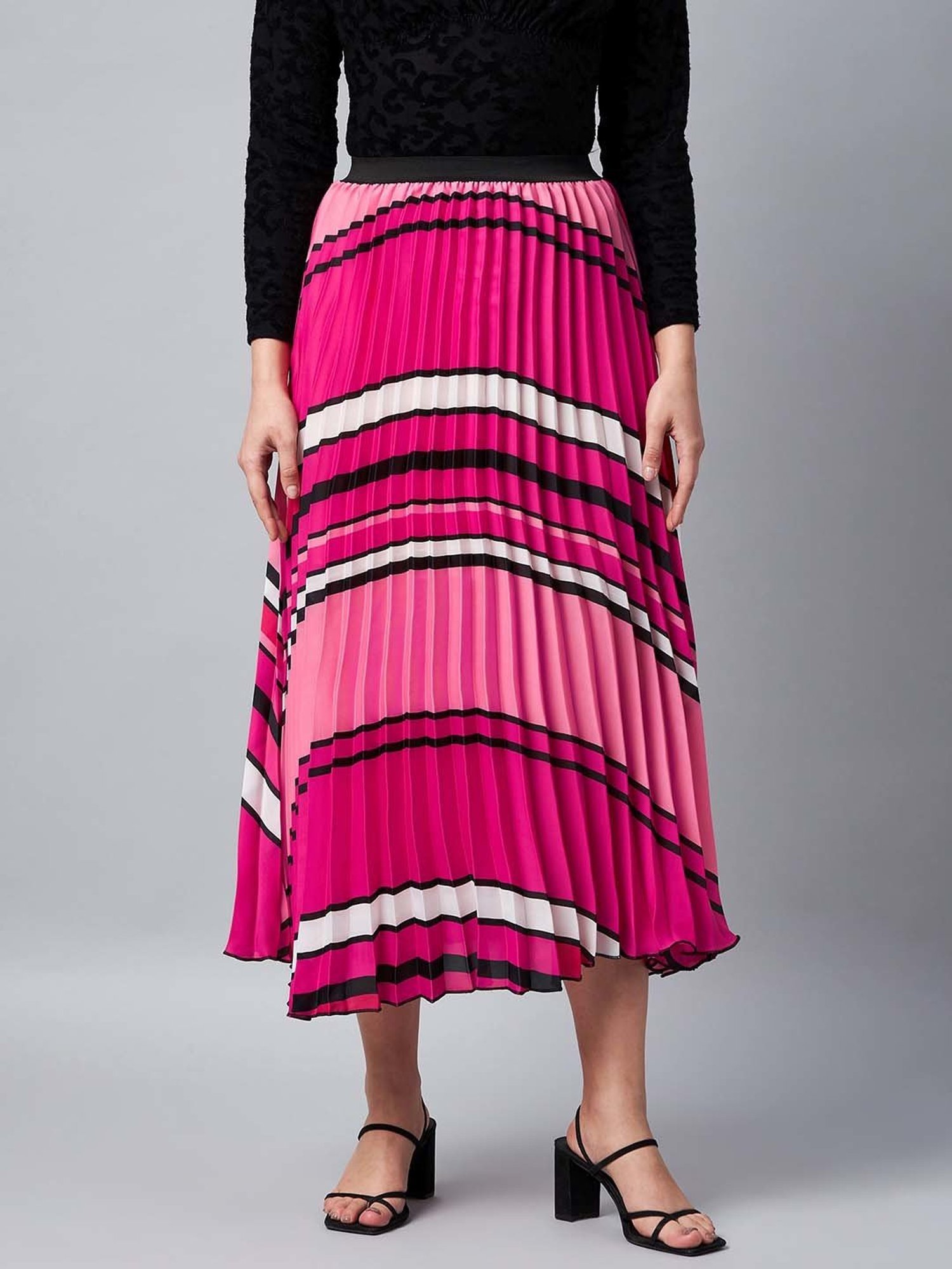 StyleStone Pink Printed Pleated Skirt