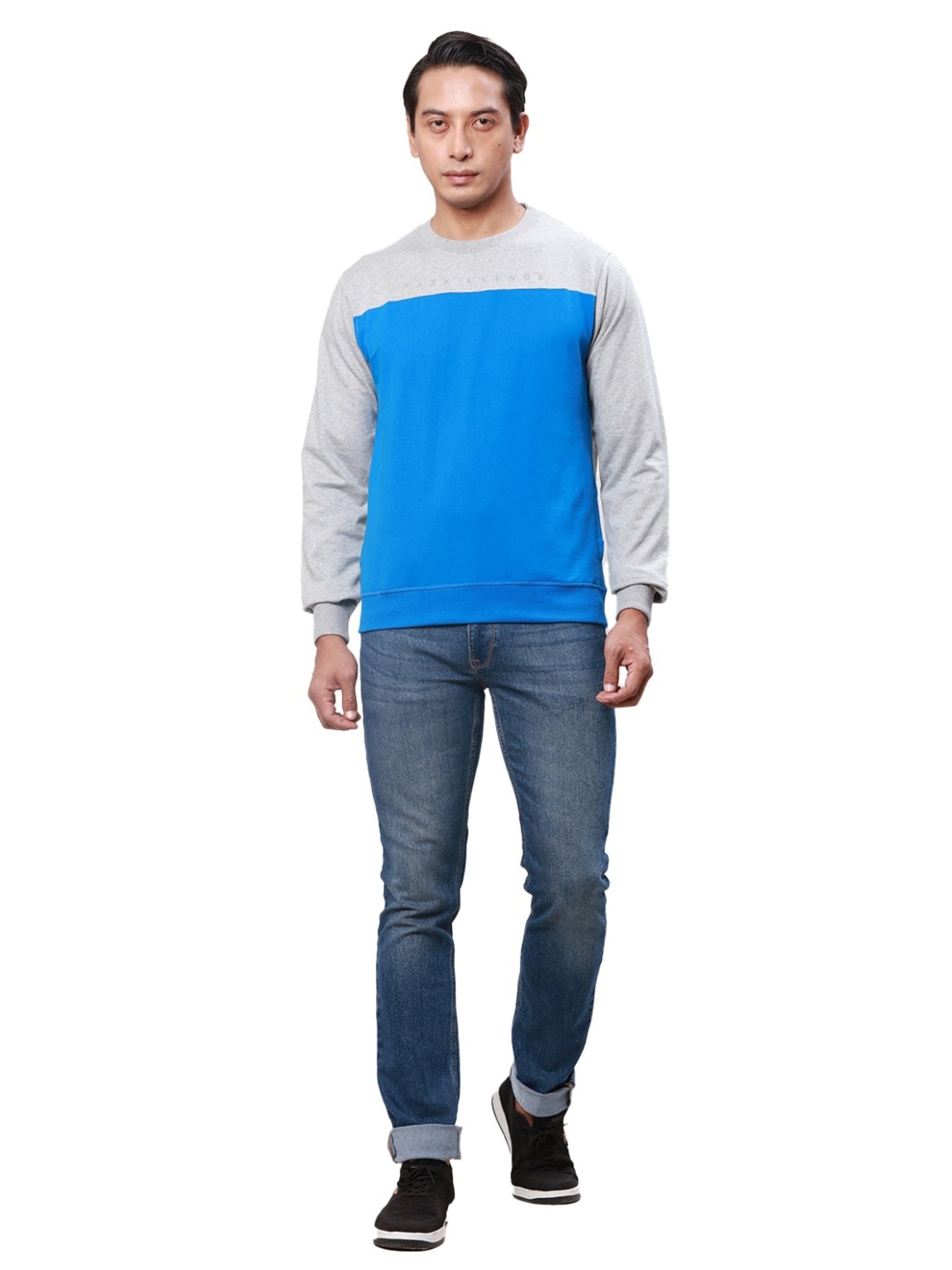 Park Avenue Blue Slim Fit Colour Block Sweatshirt