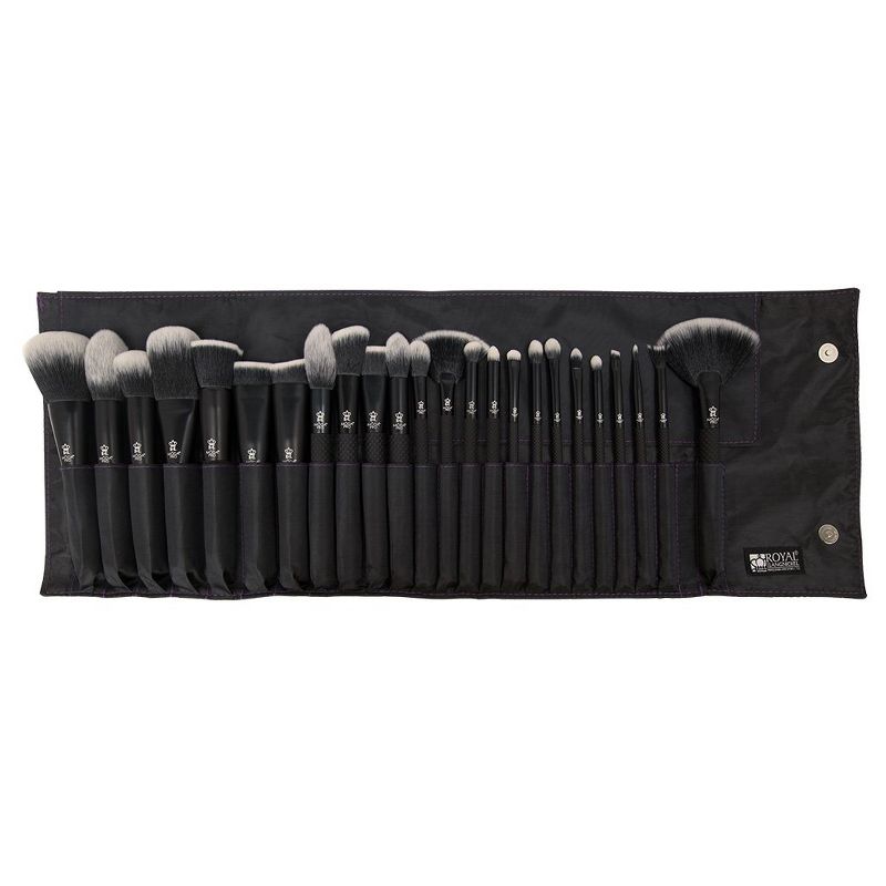 MODA Brush Pro Full Face 25pc Black Makeup Brush Set with Wrap, Includes - Powder, Angle Blush, Highlight, and Crease Brushes