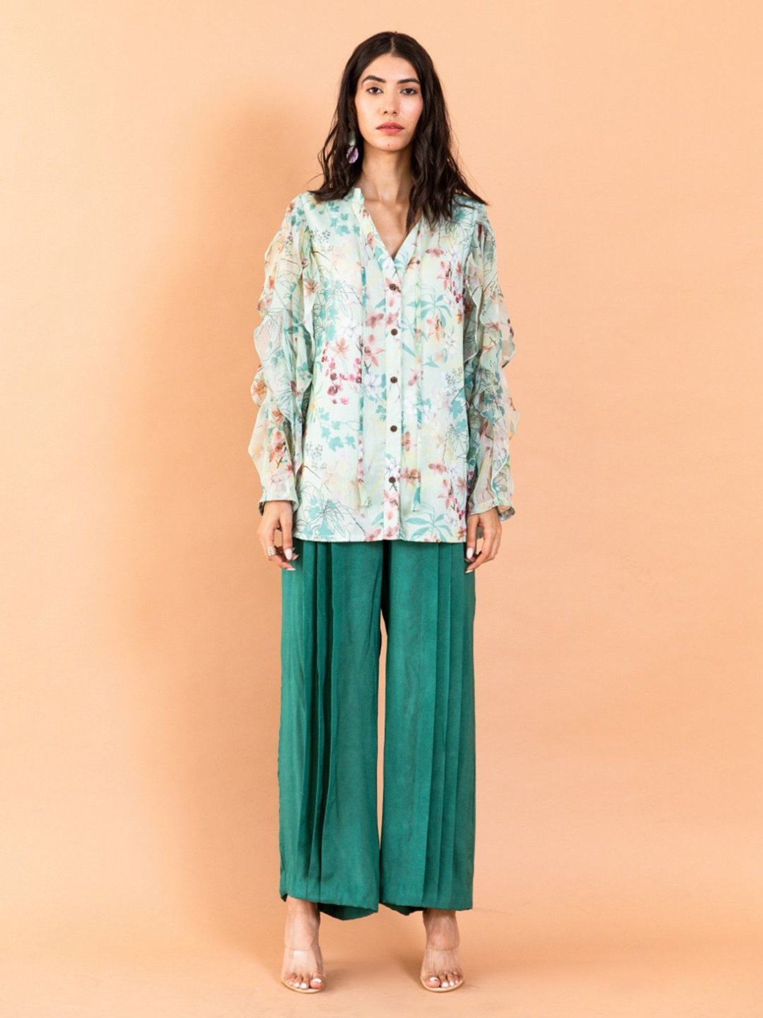 Aroop Shop India Pistachio Green Antheia Amberlyn Shirt with Pant