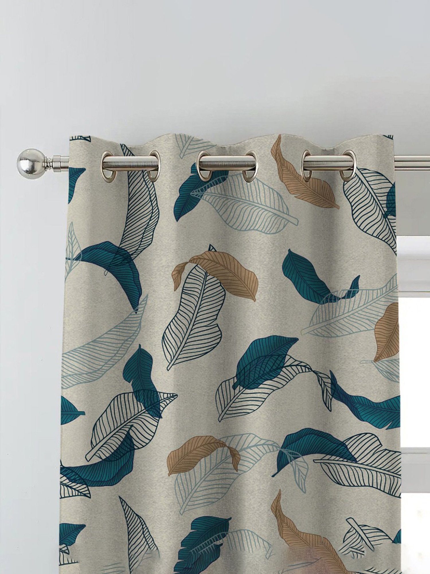 SPACES DRAPE STORY Elegant Printed Teal & Beige Polyester 7 ft Door Curtains - Set of 4