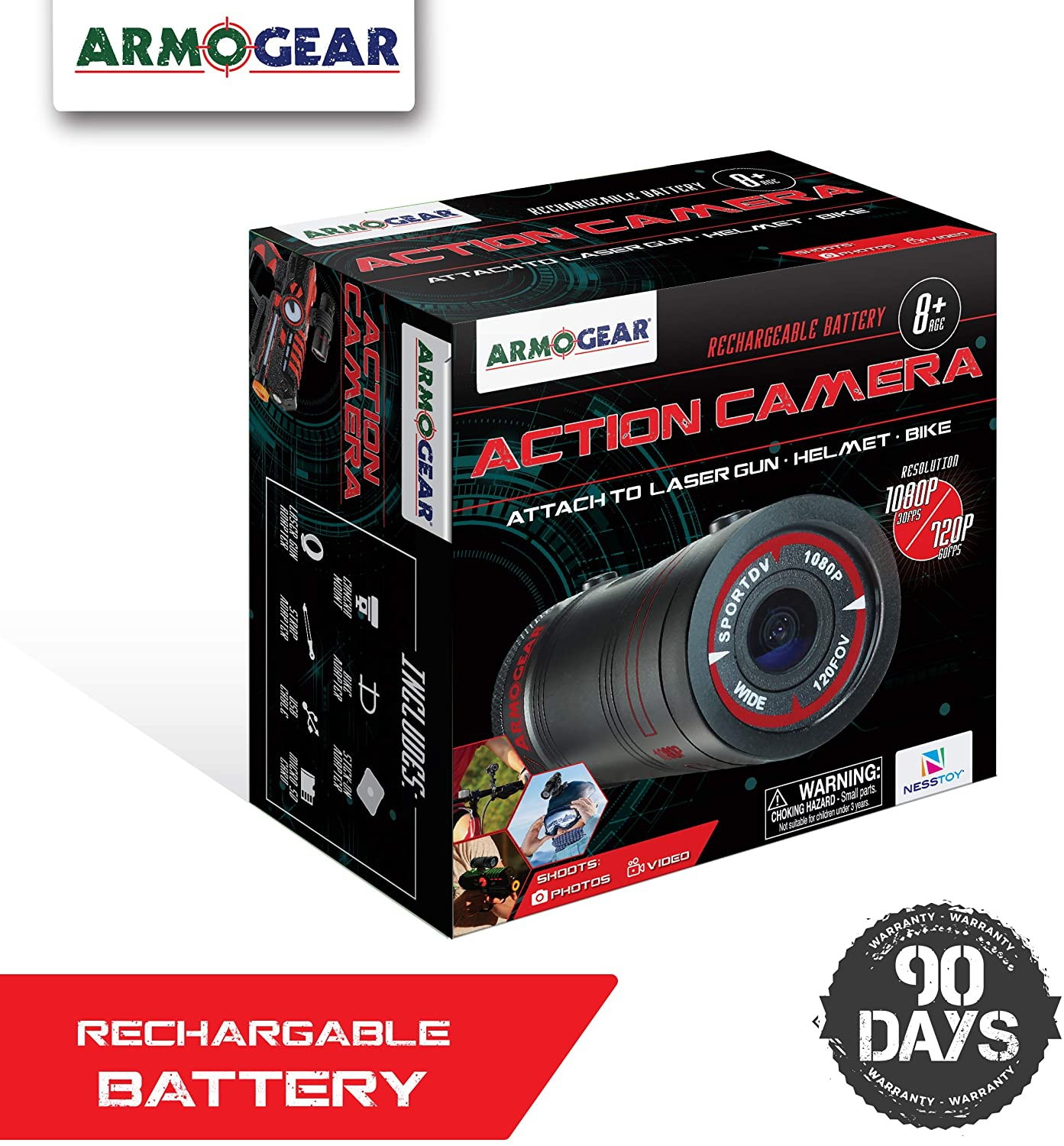 Armogear Kids Action Camera with Video Recording &ndash; Action Camera Mount on Bike, Helmet, or Laser Gun &ndash; Great Sports Accessory for Kids