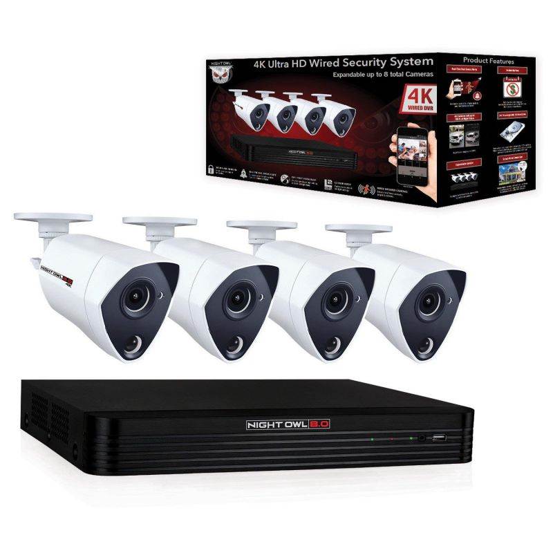 night owl cl84p24k channel 4k ultra hd wired smart security dvr with 2 tb hard drive and 4x 4k ultra hd wired infrared cameras