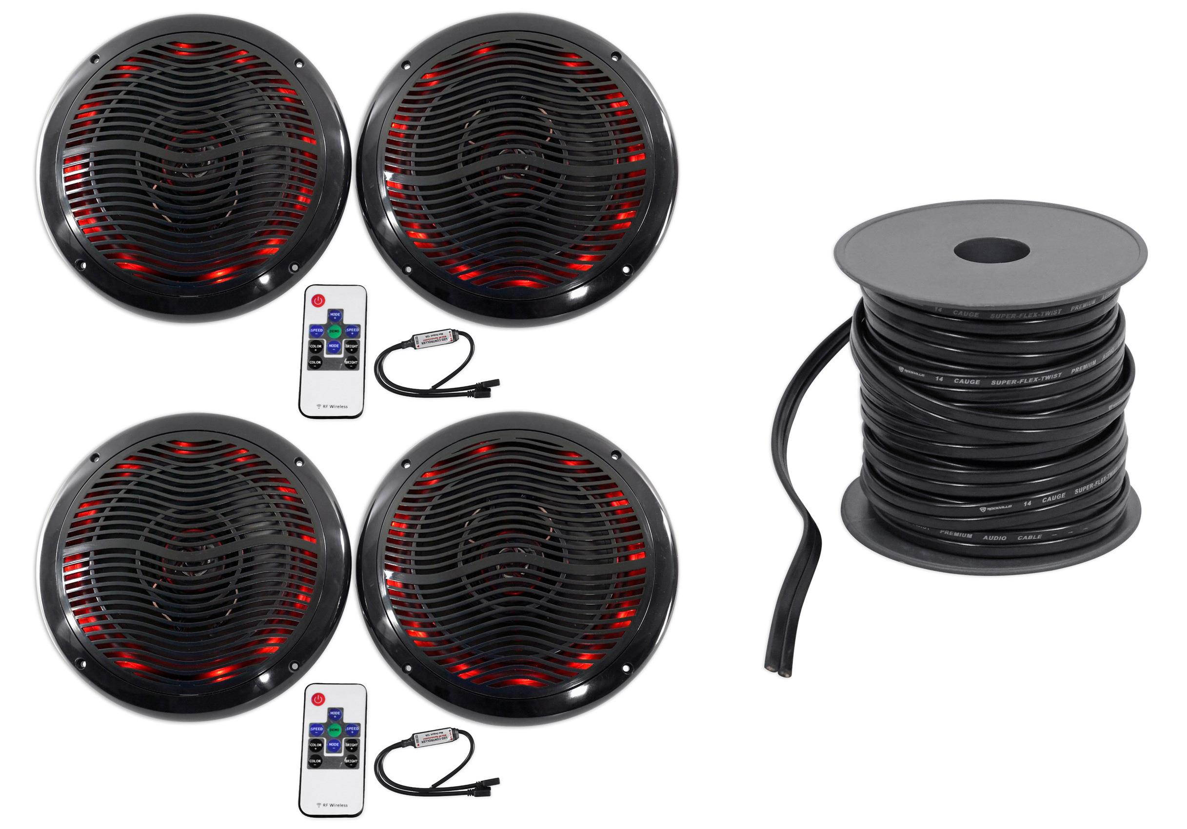 4 rockville 6.5" 600w polaris/atv/utv/rzr/cart speakers+multi color led+remote