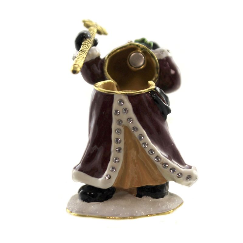 Hinged Trinket Box 3.25" Santa With Gift Bag Crystals Gold Star  -  Decorative Figurines