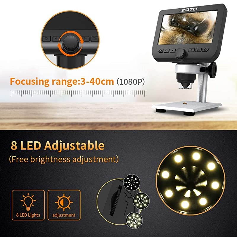 Digital Microscope  43inch 1080P Full HD LCD WiFi Microscope Camera 1000X Magnification Build in Rechargeable Battery 32GB USB Microscope for Kids Students LabEduSupport IOS Android PhonePC