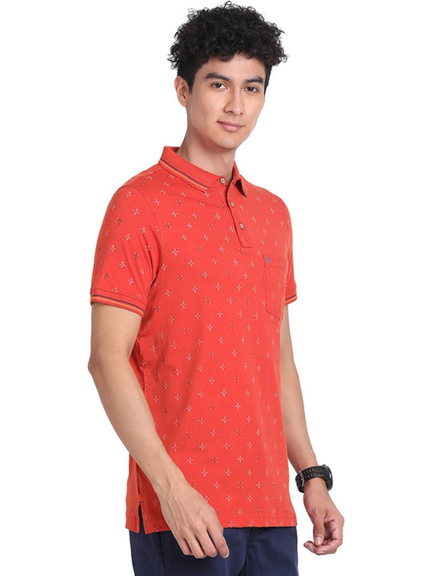 Turtle Red Cotton Slim Fit Printed Polo T-Shirts