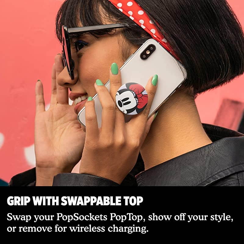 PopGrip with Swappable Top for Phones Tablets Mickey Minnie Peekaboo Minnie