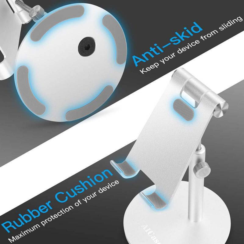 Adjustable Tablet/Phone Stand,AICase Telescopic Adjustable iPad Stand Holder,Universal Multi Angle Aluminum Stand Compatible with iPhone Smart Cell Phone/Tablet/iPad(4-13 inch), Silver