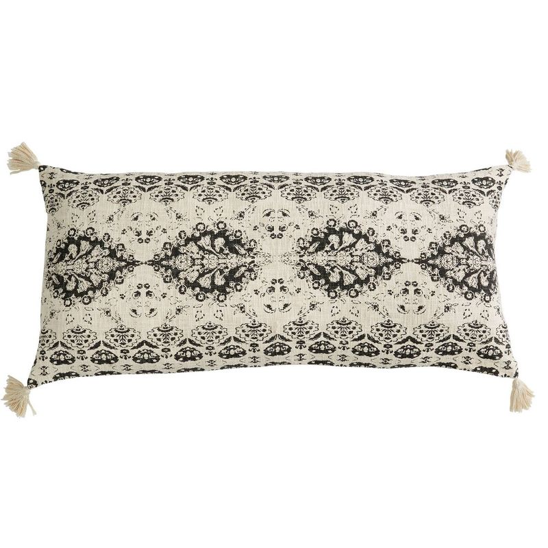 20"x40" Oversize Jacaranda Slub Lumbar Throw Pillow Black - Patina Vie