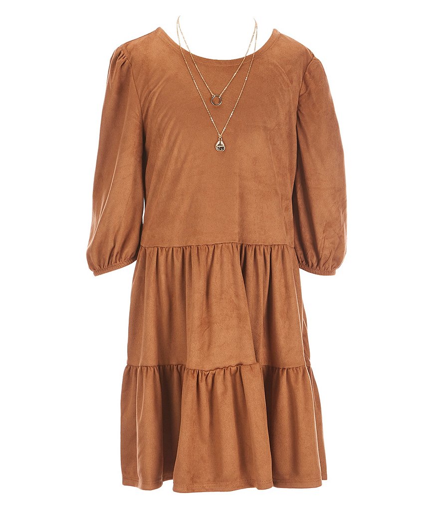 I.N. Girl Big Girls 7-16 Elbow-Sleeve Suede Double Tiered Dress