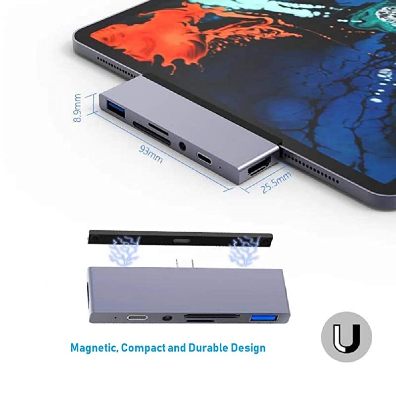 USB C Docking Station Compatible 2018 iPad Pro and Other Type C Phones or Laptops with USB C Port (Charge&Data), 4K HDMI, USB 3.0, SD/Micro SD Slot and 3.5mm Headphone Jack