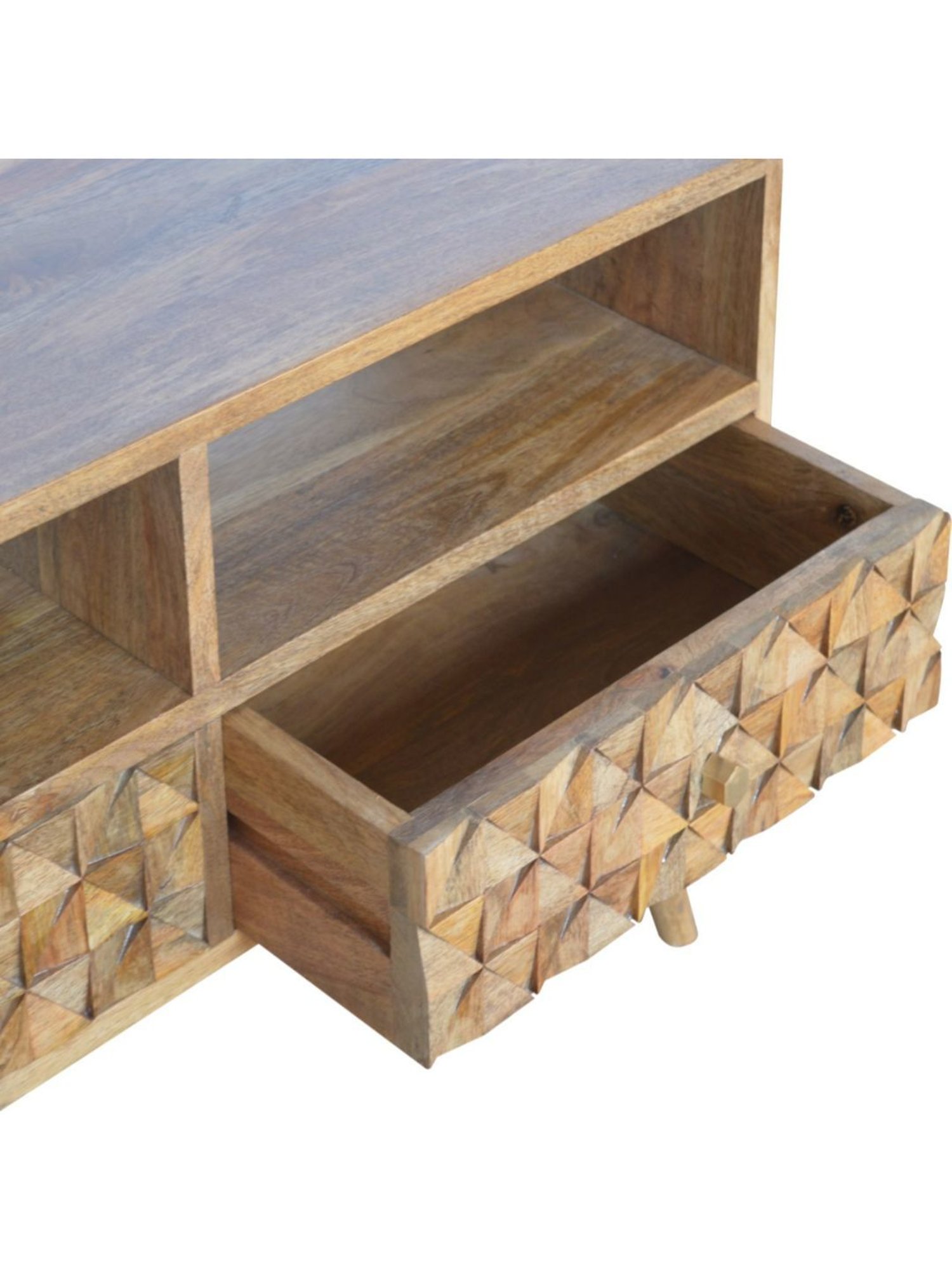 Artisan Furniture Brown Diamond Carved TV Unit (Natural Oak-ish Finish)