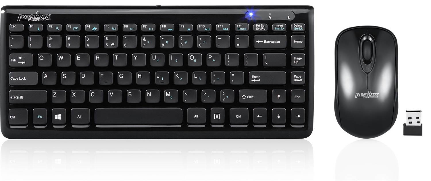 Perixx PERIDUO-712 Wireless Mini Keyboard and Mouse Set, Portable Compact Size 13 Multimedia Hot Keys Keyboard and 1000 DPI Optical Mouse Combo, Black, US Layout
