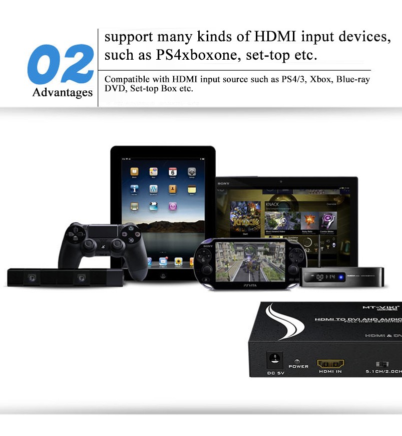 HDMI to DVI FHD Video Converter  SPDIF Coxial 3.5mm L/R Digital Audio Toslink Fibre Optic Stereo Adapter Extractor MT-HDV13