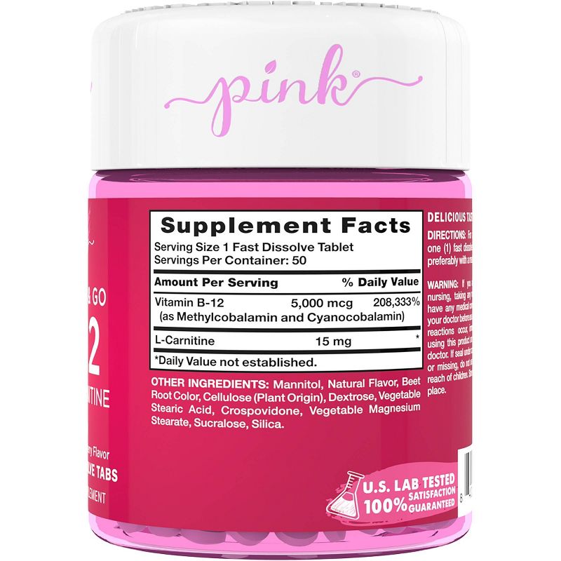 Pink Get Up & Go B-12 + L-Carnitine Fast Dissolve Tabs - Natural Berry - 50ct