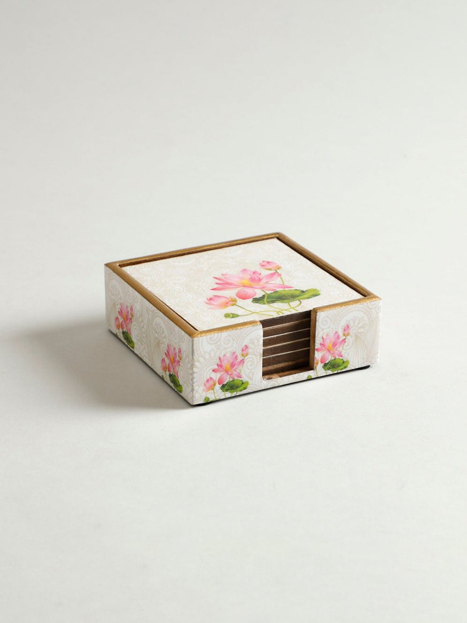 Karo Tapi Printed Multicolor Wood Coasters - Set of 6