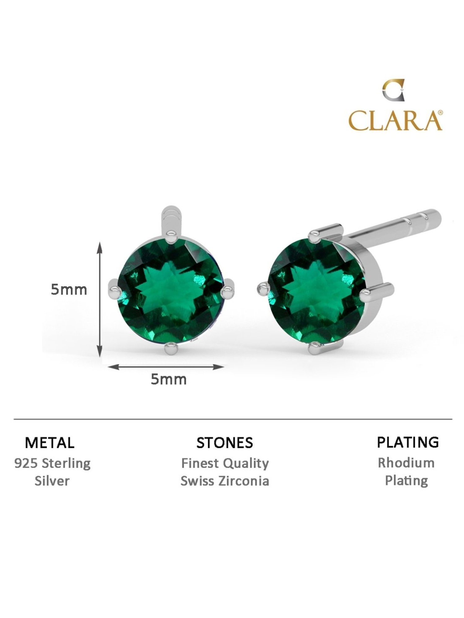 Clara 92.5 Sterling Silver Dark Green Minimal Daily Wear Stud Earrings for Kids Girls