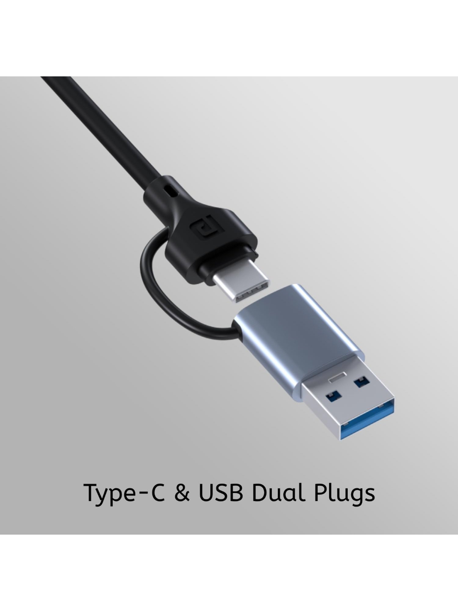 Portronics Mport 31 Pro USB 3.0 Hub 4-in-1 with Type-C & USB Dual Plugs, USB 3.0 SuperSpeed (Grey)