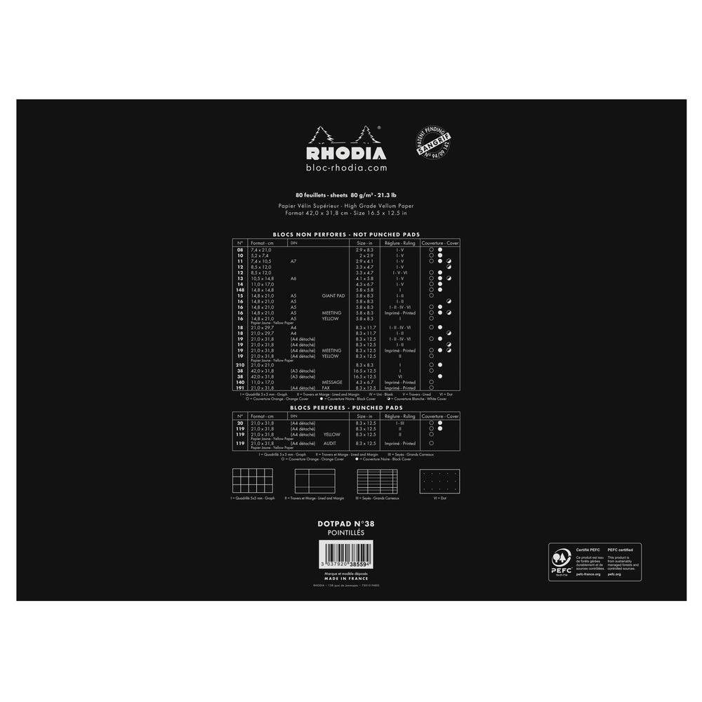 Rhodia Head Stapled Pad, No38 A3+, Dot - Black