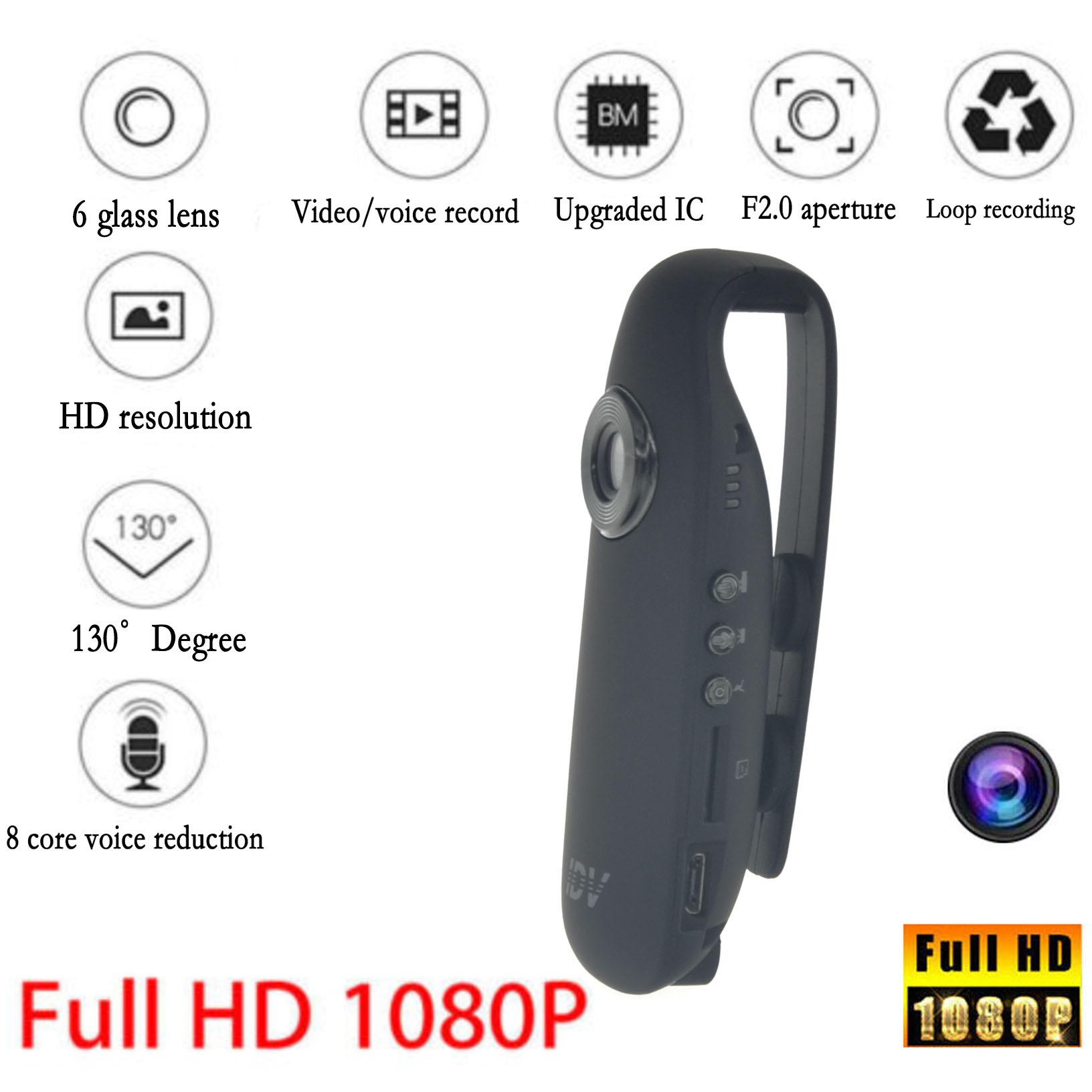 HD 1080P 130&deg; Mini Camcorder Dash Cam Police Body Motorcycle Bike Motion Camera