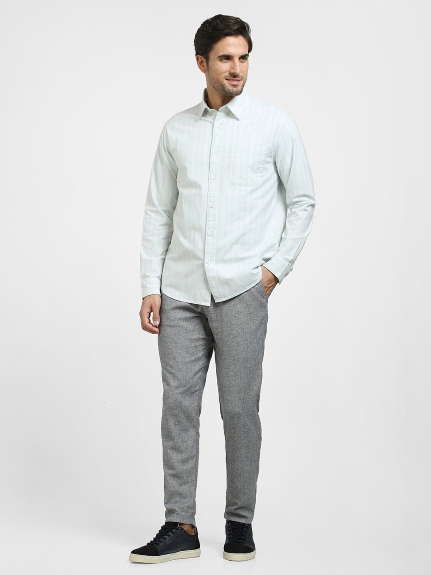 SELECTED HOMME Sky Blue Regular Fit Striped Shirt