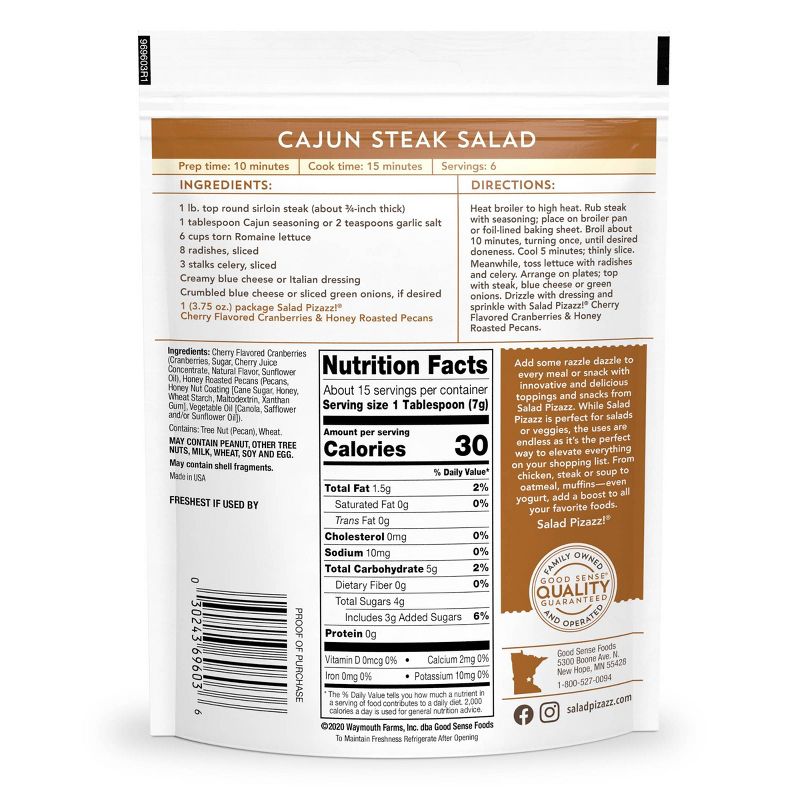 Salad Pizazz! Cherry Flavored Cranberries & Honey Roasted Pecans Salad Topper - 3.75oz