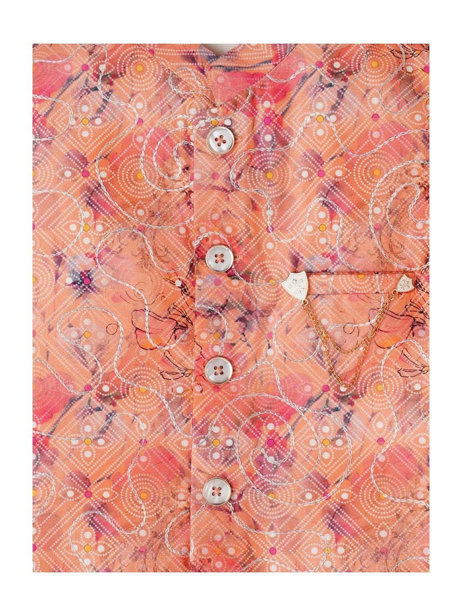 Cavio Kids Peach & White Cotton Embellished Shirt Set